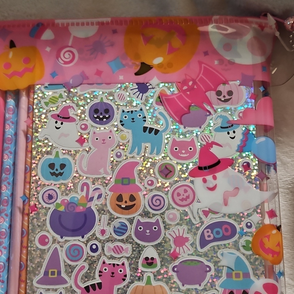 Halloween Stationary Reuseable Pouch Journal Colored Pencils Erasers Stickers - Picture 7 of 11